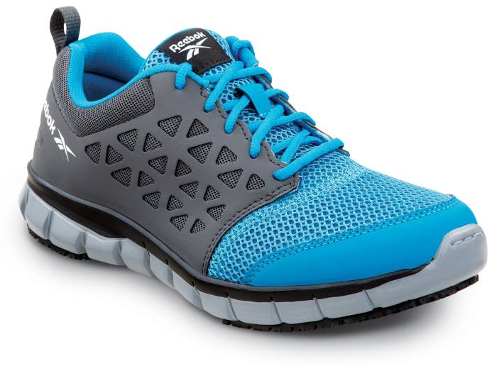 view #1 of: Reebok Work SRB3200 Sublite Cushion Work, Unisex, Sky Blue/Dark Grey, Athletic Style, MaxTRAX Slip Resistant, Soft Toe Work Shoe