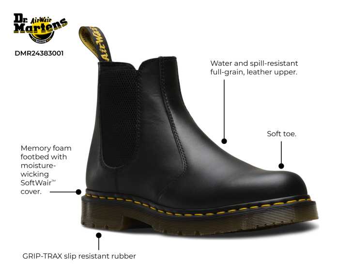 alternate view #2 of: Dr. Martens DMR24383001 2976 Originals Chelsea, Unisex, Black, Twin Gore, Slip Resistant Boot