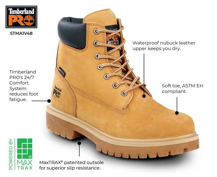 alternate view #2 of: Timberland PRO STMA1V48 6IN Direct Attach Men's, Wheat, Soft Toe, MaxTRAX Slip Resistant, WP/Insulated Boot