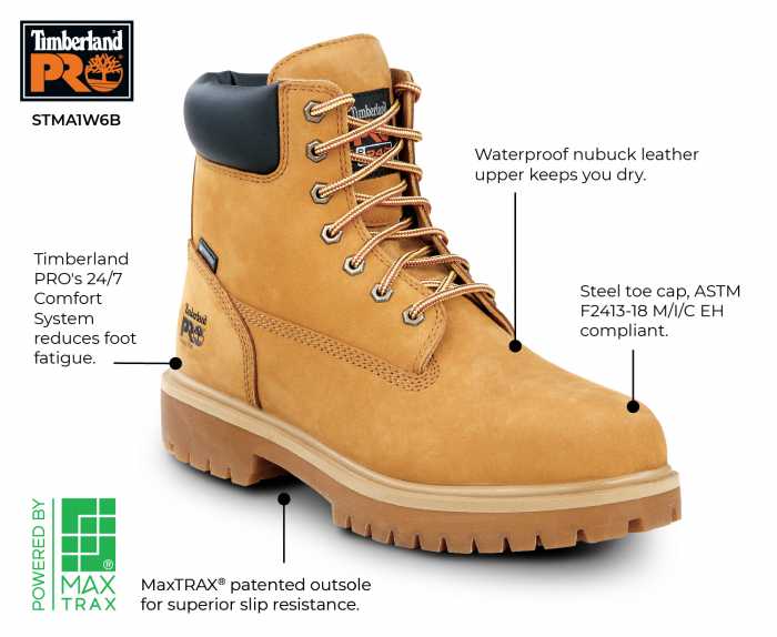 alternate view #2 of: Timberland PRO STMA1W6B 6IN Direct Attach Men's, Wheat, Steel Toe, EH, MaxTRAX Slip Resistant, WP Boot