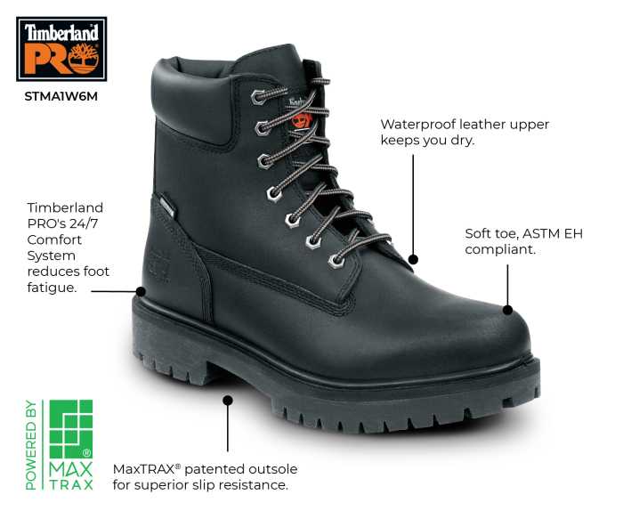 alternate view #2 of: Timberland PRO STMA1W6M 6IN Direct Attach Men's, Black, Soft Toe, MaxTRAX Slip Resistant, WP Boot