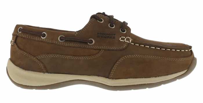 alternate view #2 of: Rockport Works WGRK6736 Brown Steel Toe, EH, Men's Sailing Club 3 Eye Boat Shoe