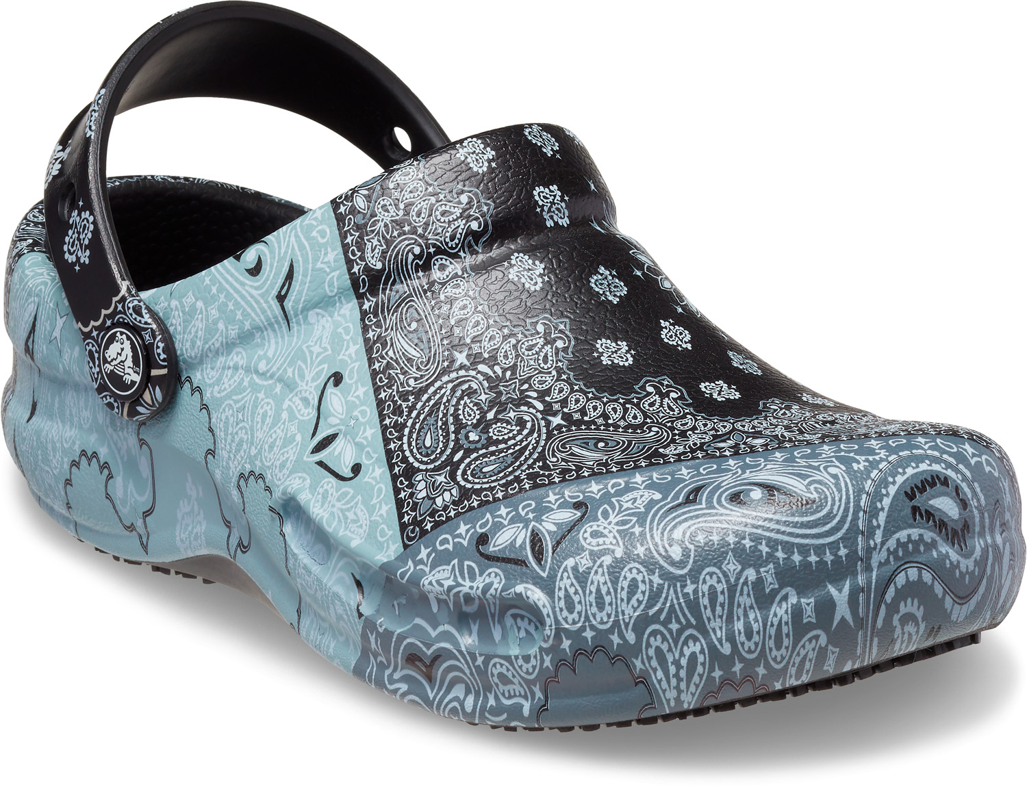 Crocs CR204044-1B5 Bistro, Unisex, Paisley Black White, Soft Toe, Slip Resistant Clog